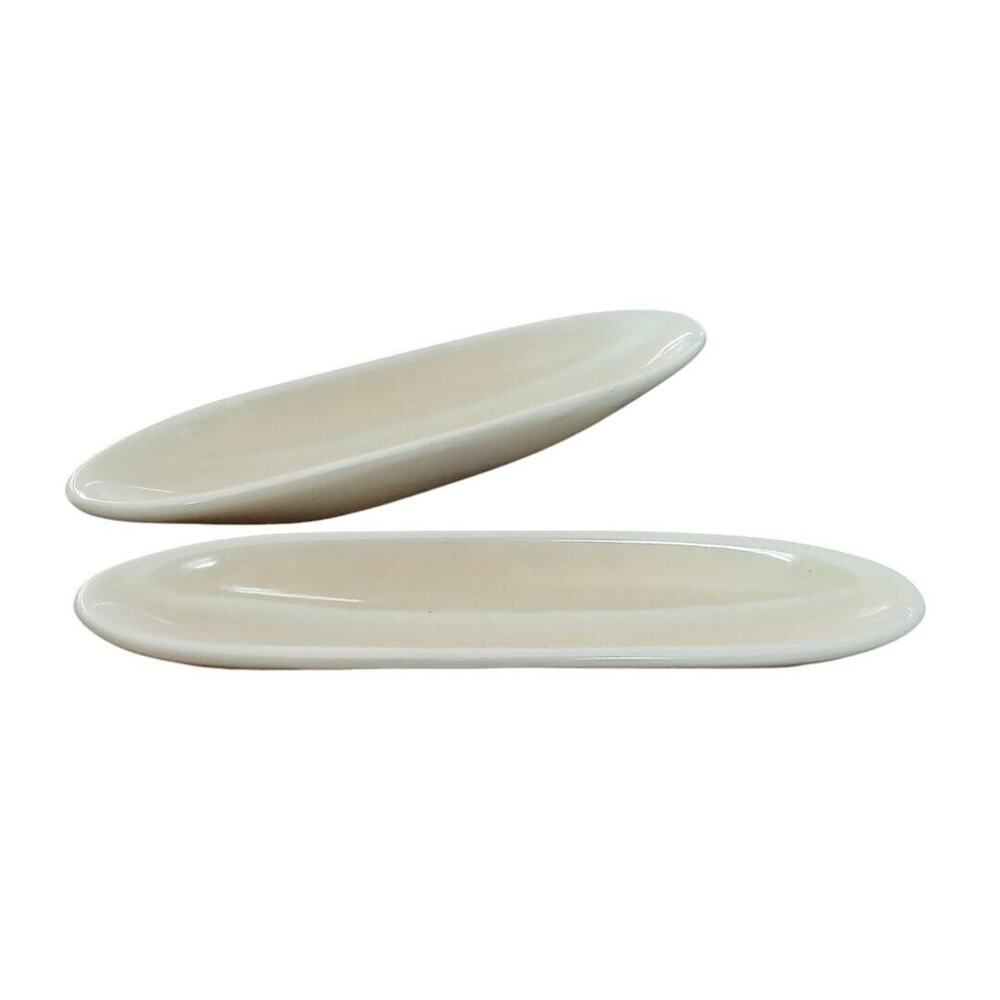 Vtg Shonfeld's China Olive Pickle Dish Server Tray White Pottery MCM Set of 2‎